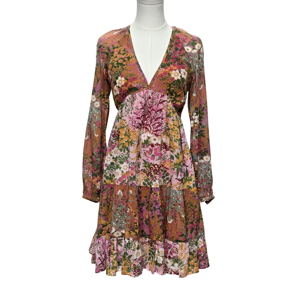 Banjanan Dress Womens XS Extra Small Floral Patchwork Boho Long Sleeve‎ Maxi